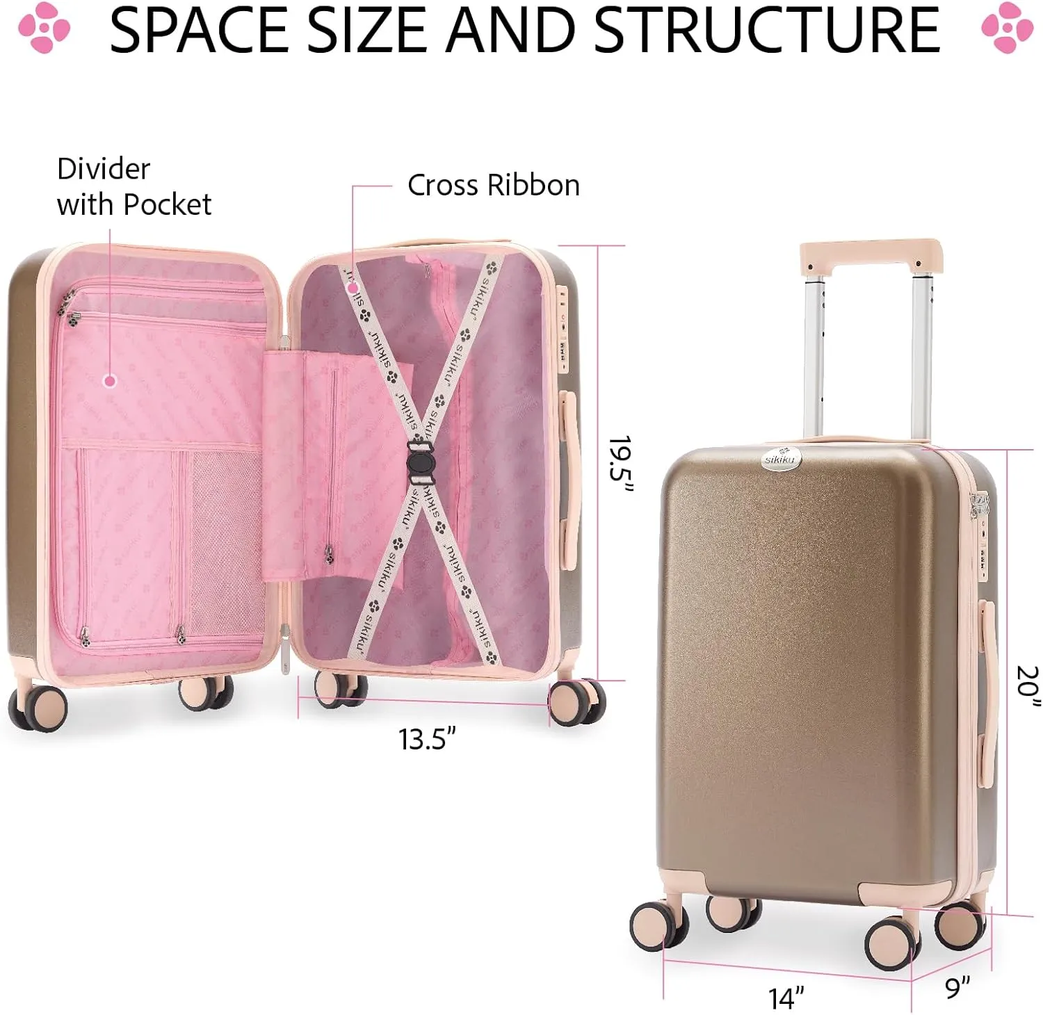 4-Piece Lightweight Luggage Sets for Women, Hardshell Spinner Suitcase with TSA Lock, Expandable Duffel Bag, Luggage Strap, and Leather TagTitanium Gold, 20inch)