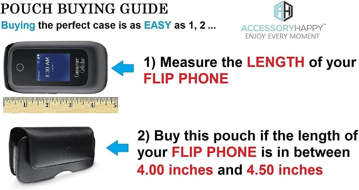 AH Small Horizontal Leather Pouch, Holster Flip Phone with Belt Clip Belt Loop Case Fits LG B470 Kyocera Cadence LTE Alcatel Go Flip/MyFlip FLIP Palm Phone and Most Small Sized Flip Phones