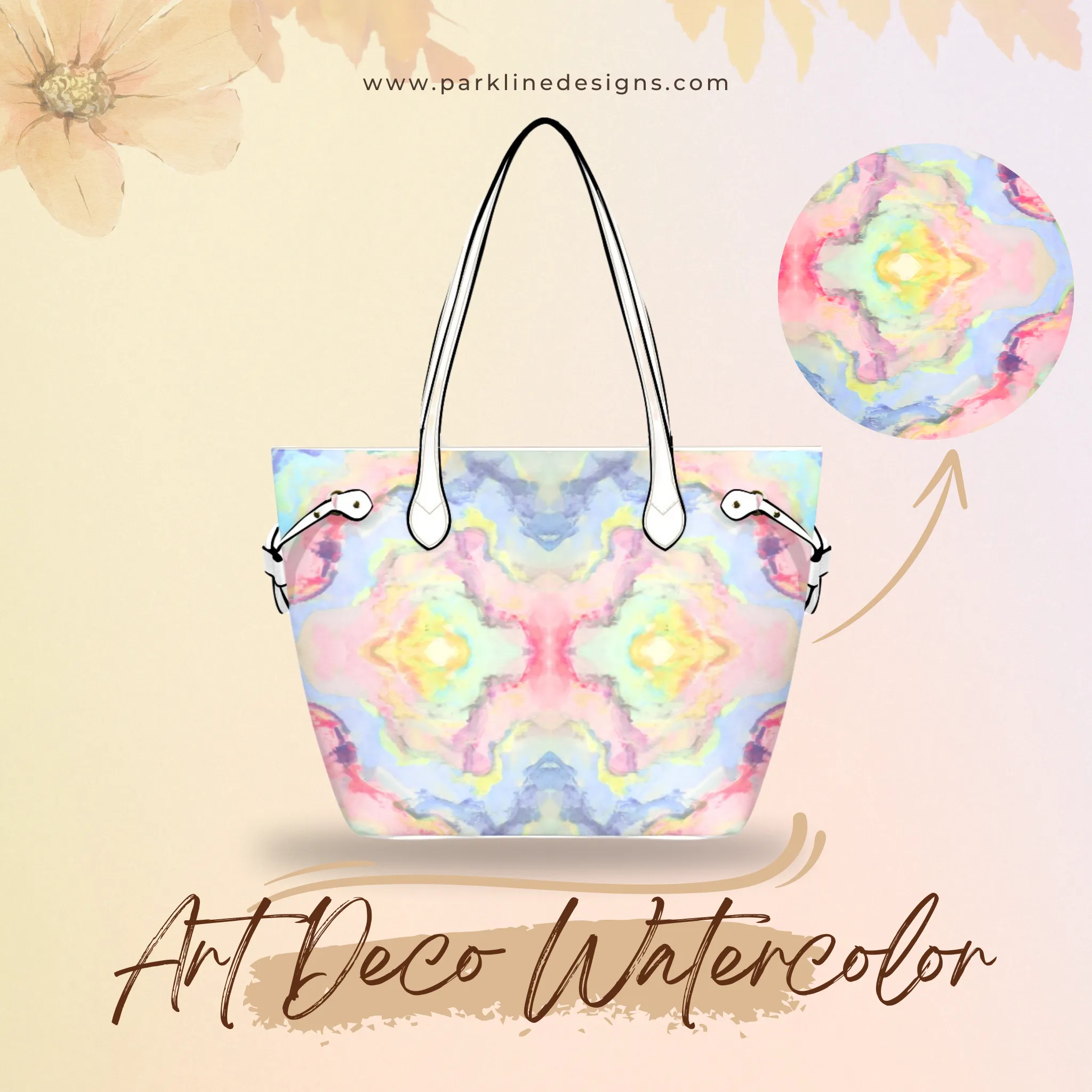 Art Deco Watercolor Leather Bag | Perfect Gift for Her | Elegant & Durable Fashion Tote