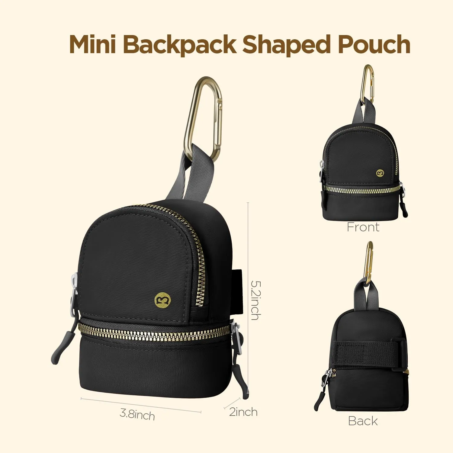 Babysun Mini Backpack Keychain Wristlet Pouch Small Change Coin Purse Cute Zipper Wallet With 3 RFID Card Slots For Women/Men Airpods Cosmetics