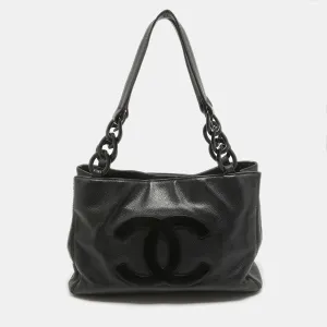 Black Leather Bekko Shopper Tote
