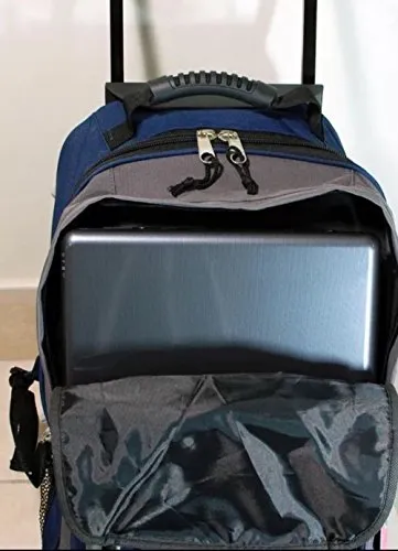 Blue 20" Large Rolling Backpack,Wheeled Bookbag,School Bag With Retractable Handle