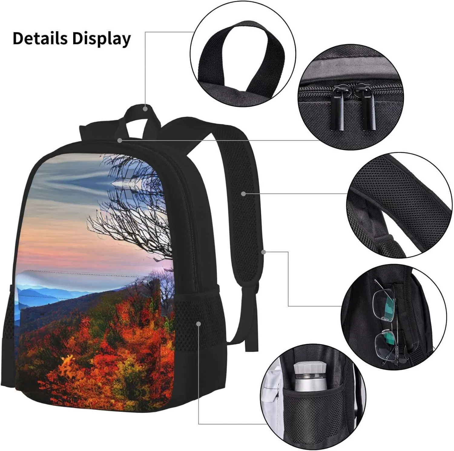 Blue Ridge Mountains Print 3pcs Casual Backpack With Lunch Box Unisex Adjustable Backpack,Travel Laptop Backpack