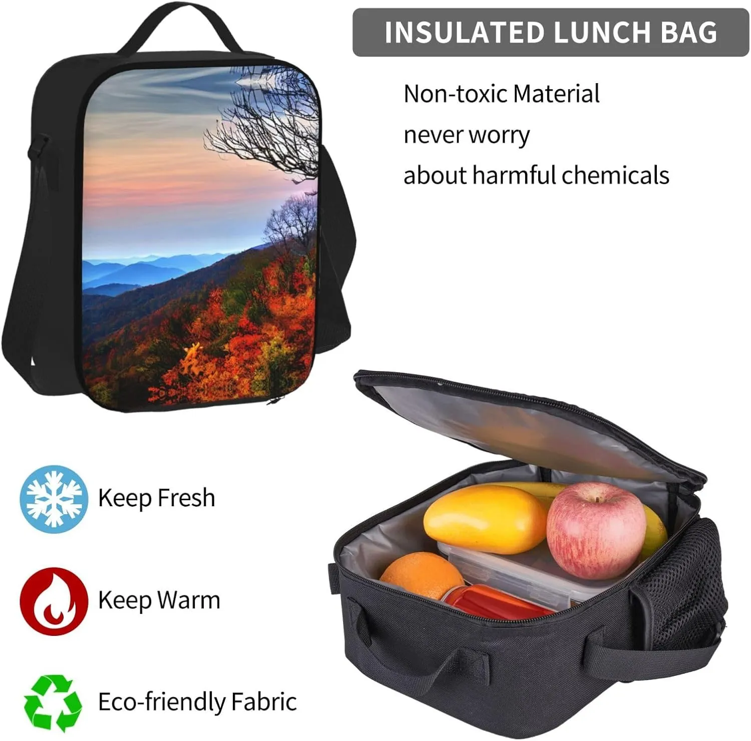 Blue Ridge Mountains Print 3pcs Casual Backpack With Lunch Box Unisex Adjustable Backpack,Travel Laptop Backpack