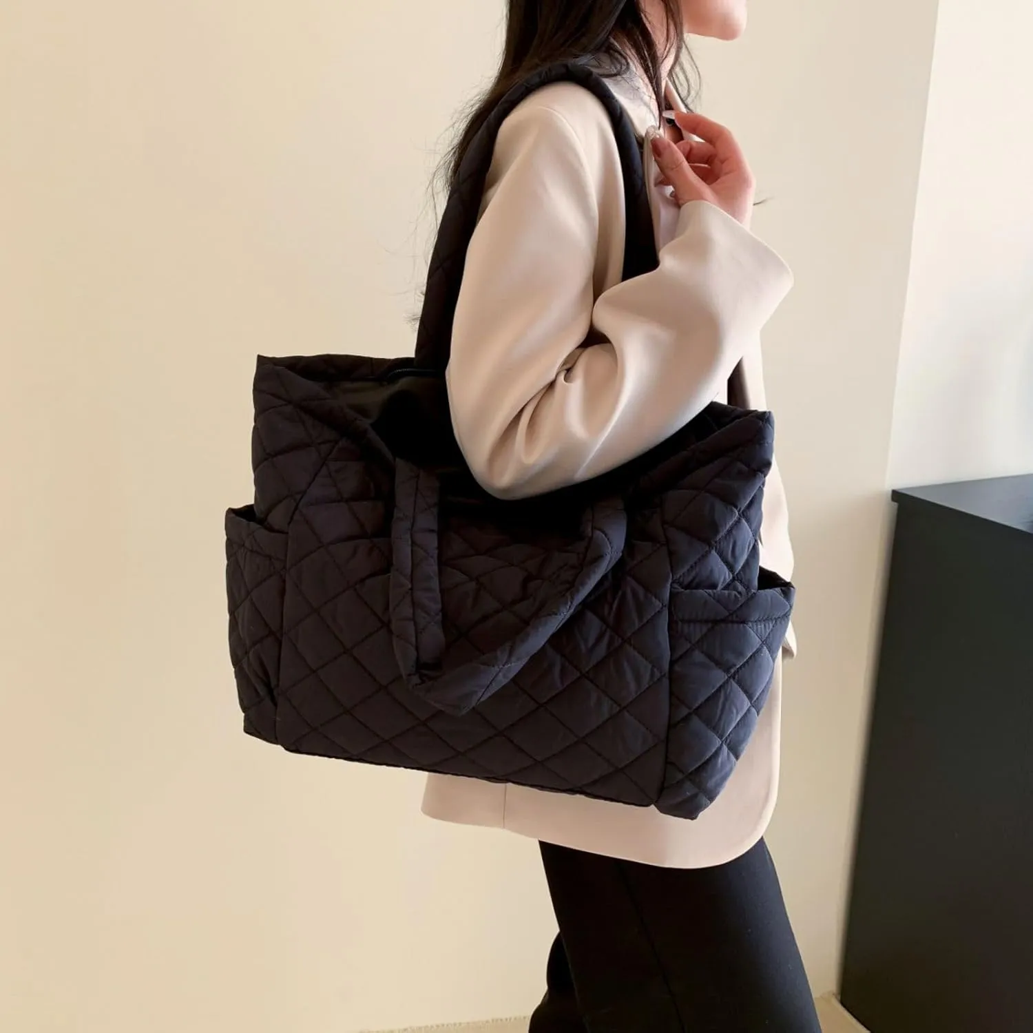 Bubble Tote Bags for Women Cloud Shoulder Bag Hobo Bag Large Hobo Bag for Women,Travle,Party,Work Black