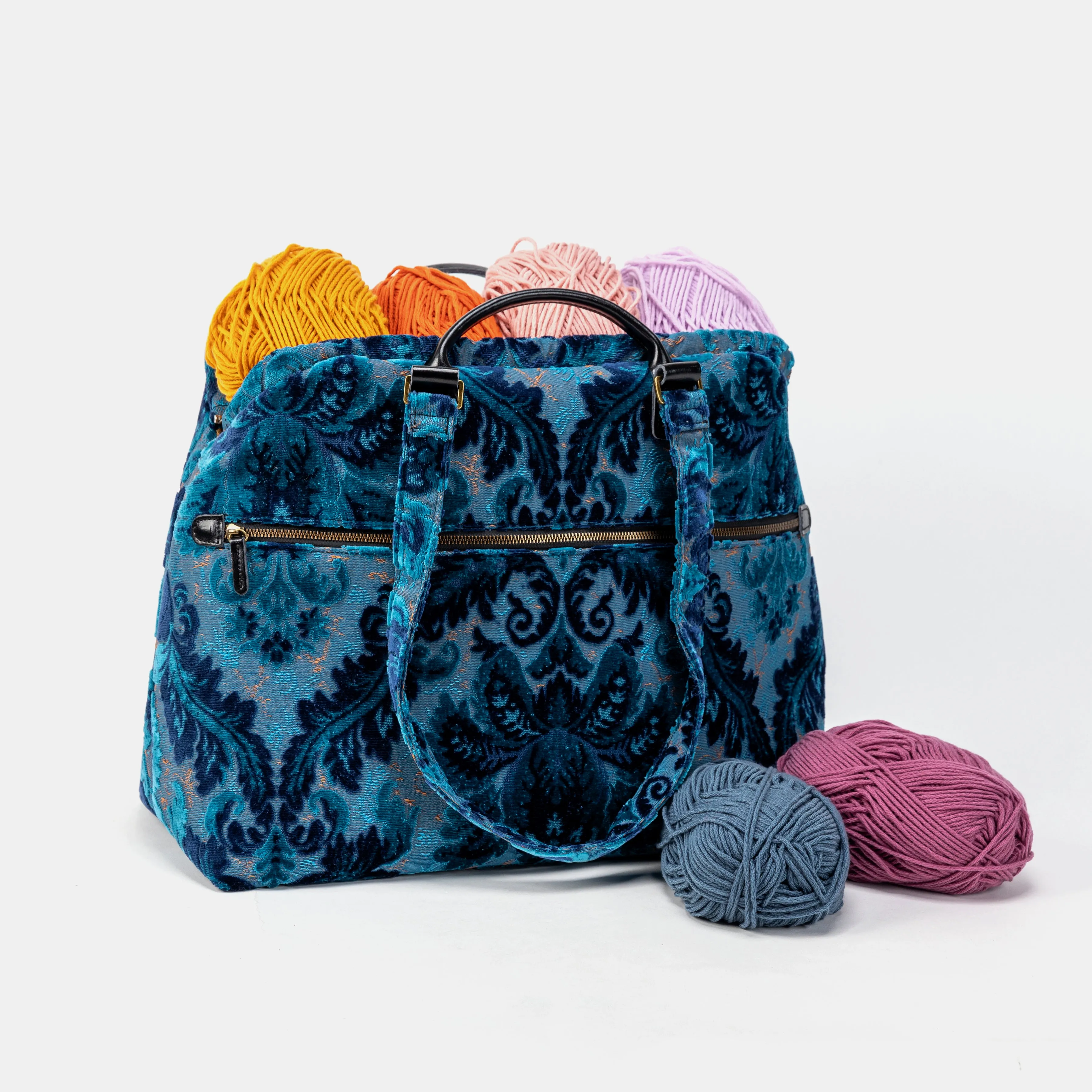 Burnout Velvet Revival Aqua Knitting Project Bag