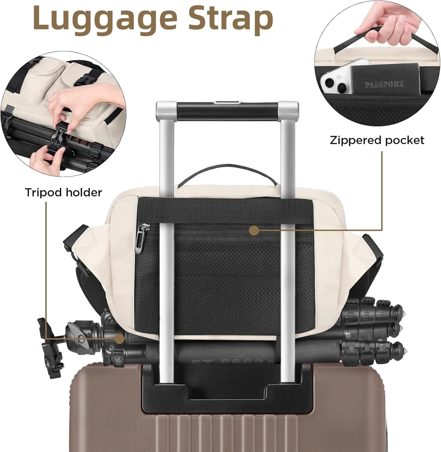Camera Sling Bag,Lightweight SLR/DSLR Camera Case with Tripod Holder,Waterproof Camera Shoulder Crossbody Bag for Photographers (Beige)