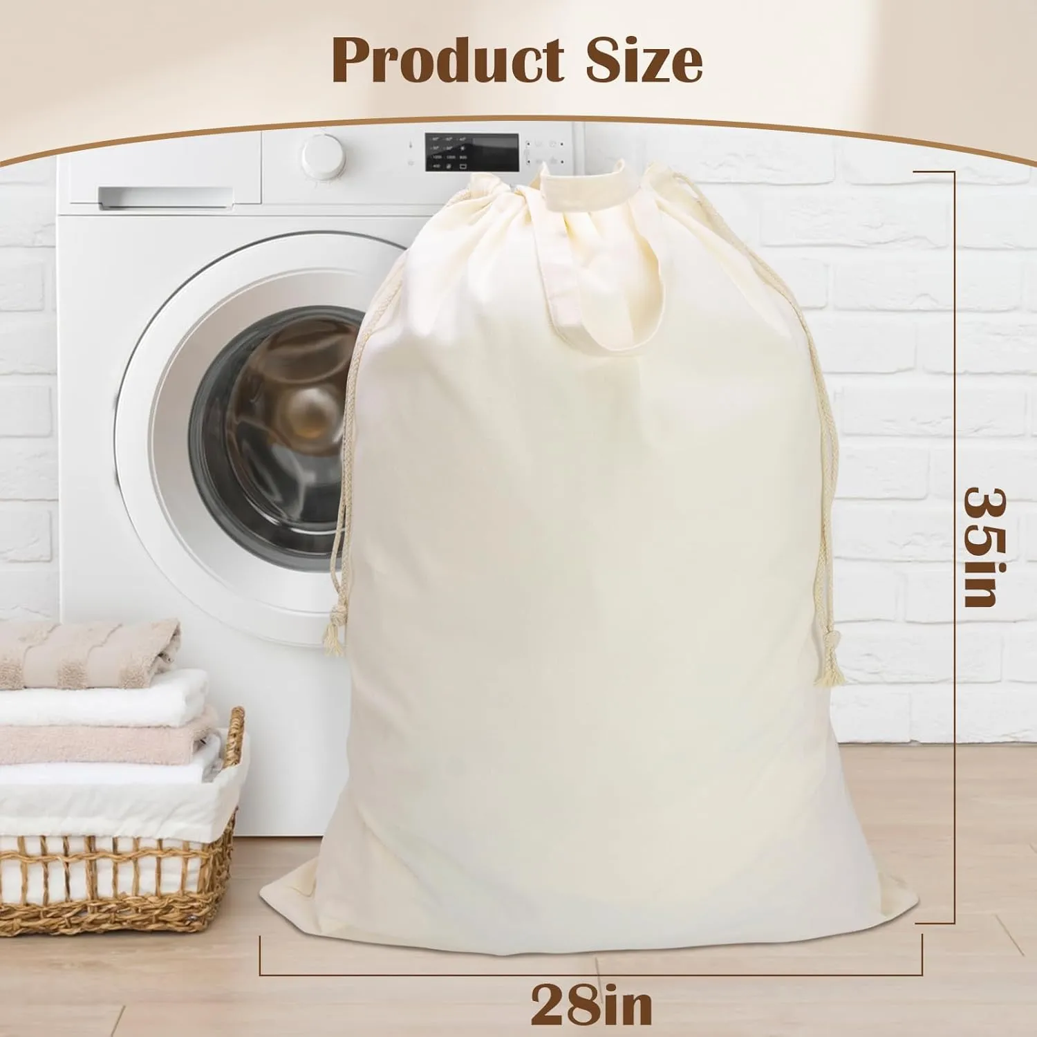 Canvas Laundry Bag with Handles & Drawstring Closure, Thick Cotton Laundry Bag Heavy Duty Washable Dirty Clothes Travel Sack for Camp, College Dorm, Laundromat (L, 2 Pack)