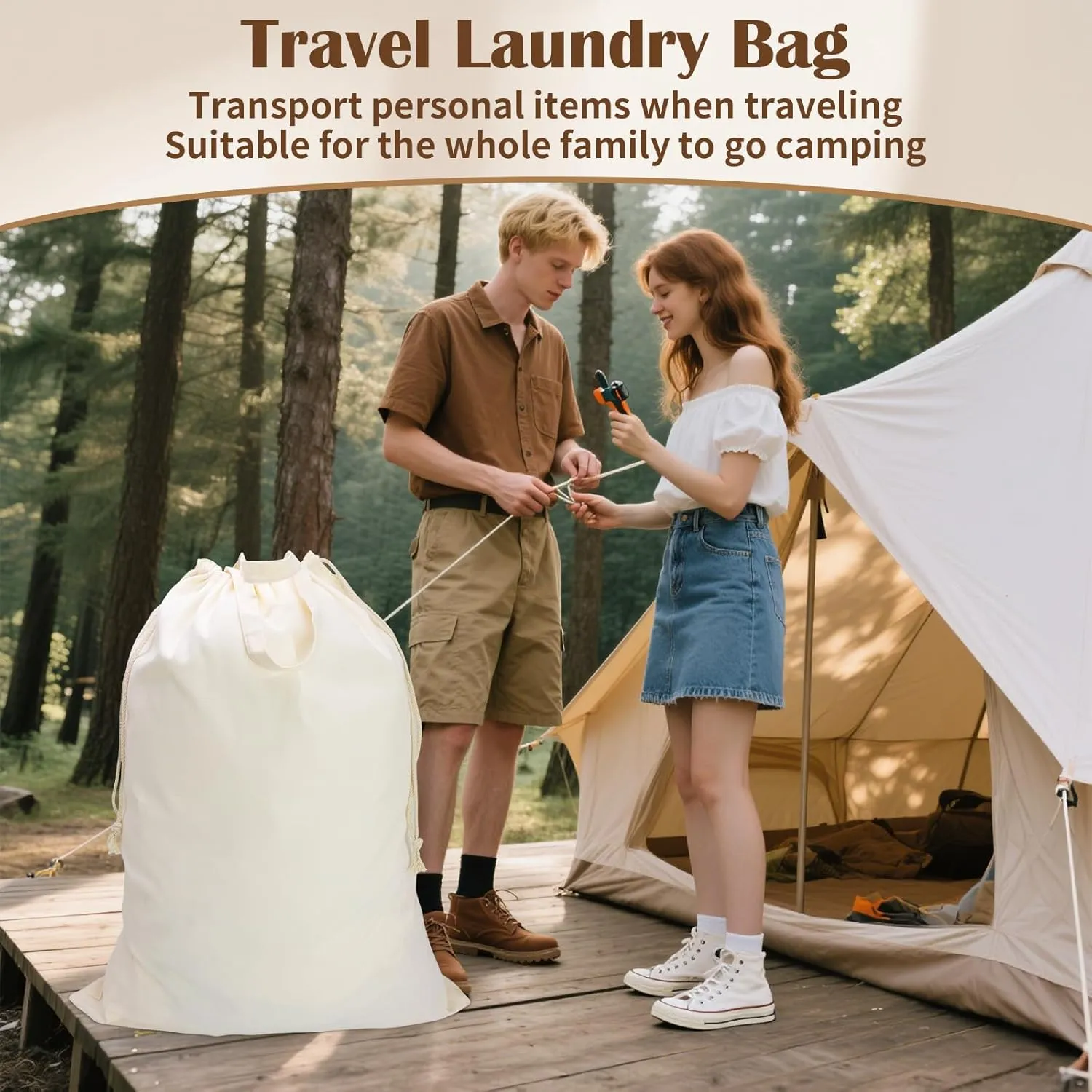 Canvas Laundry Bag with Handles & Drawstring Closure, Thick Cotton Laundry Bag Heavy Duty Washable Dirty Clothes Travel Sack for Camp, College Dorm, Laundromat (L, 2 Pack)
