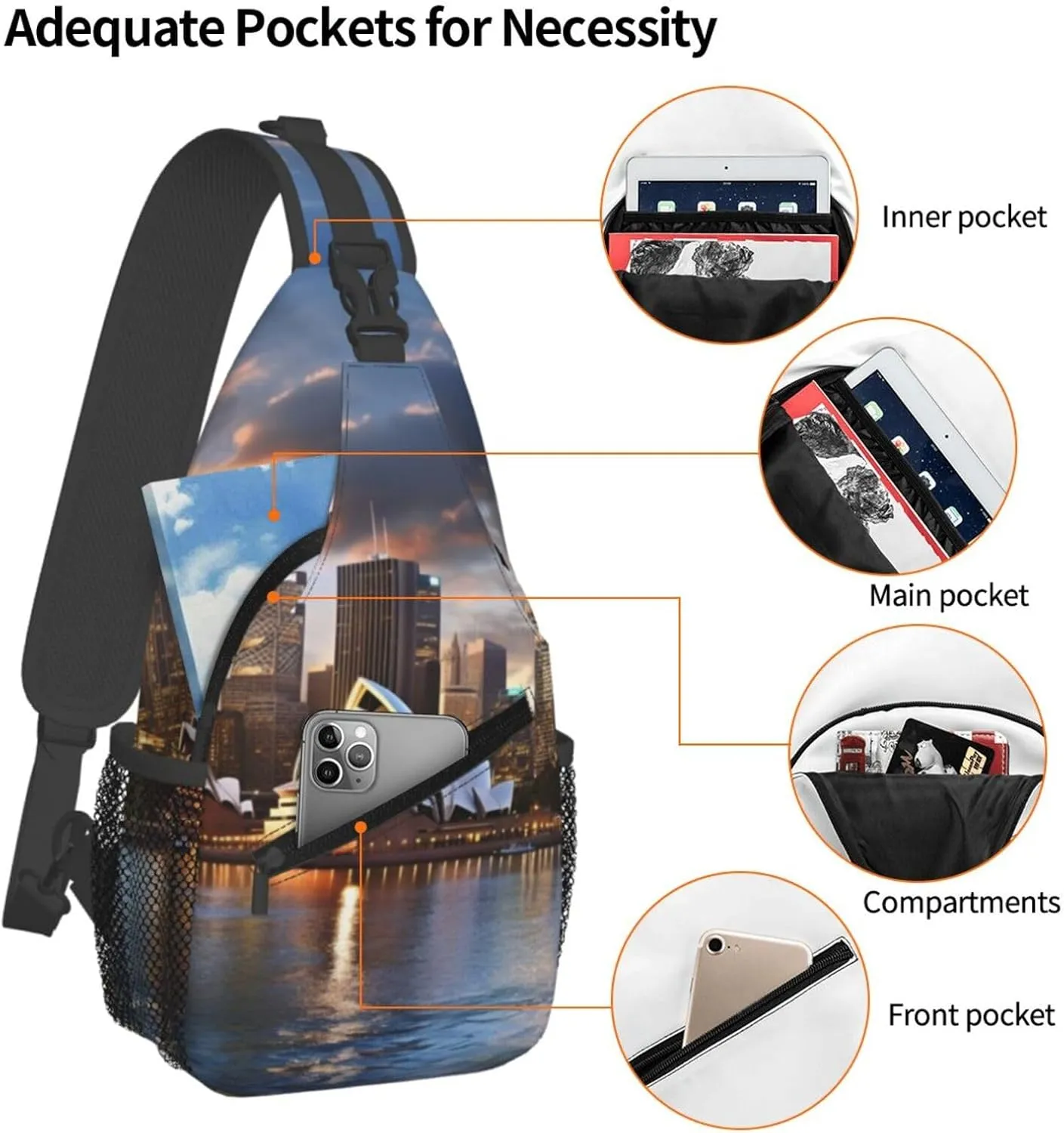 Chest Bag City Sydney print Sling Backpack Crossbody Sling Bag for Women Men Cross Body Bag