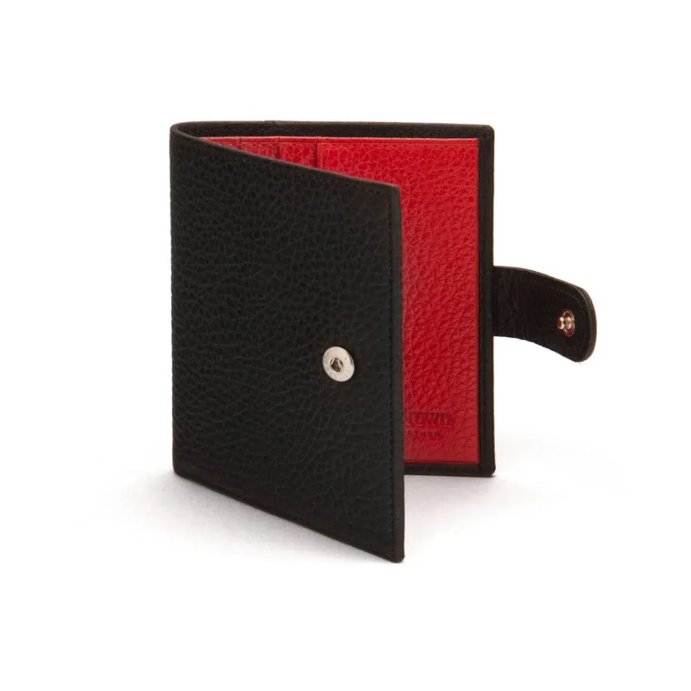 Compact Leather Billfold Wallet With Tab - Black With Red
