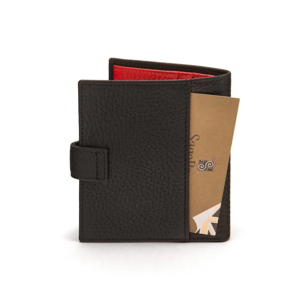 Compact Leather Billfold Wallet With Tab - Black With Red