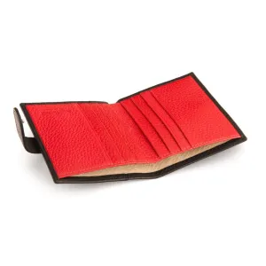 Compact Leather Billfold Wallet With Tab - Black With Red
