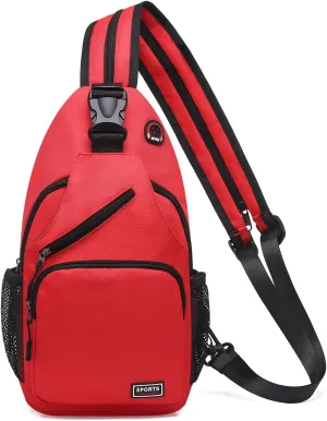 Convertible Sling Bag Crossbody Backpack, 12.9-Inch Pads Bags with Headphone Jack Shoulder Bag Casual Pack for Women Men Hiking Travel Cycling (Red)