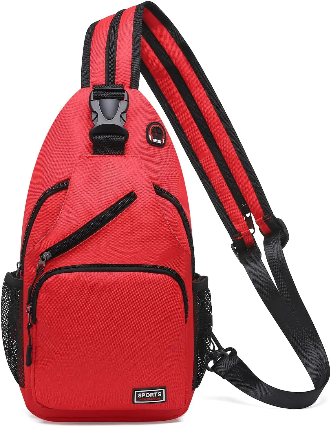 Convertible Sling Bag Crossbody Backpack, 12.9-Inch Pads Bags with Headphone Jack Shoulder Bag Casual Pack for Women Men Hiking Travel Cycling (Red)