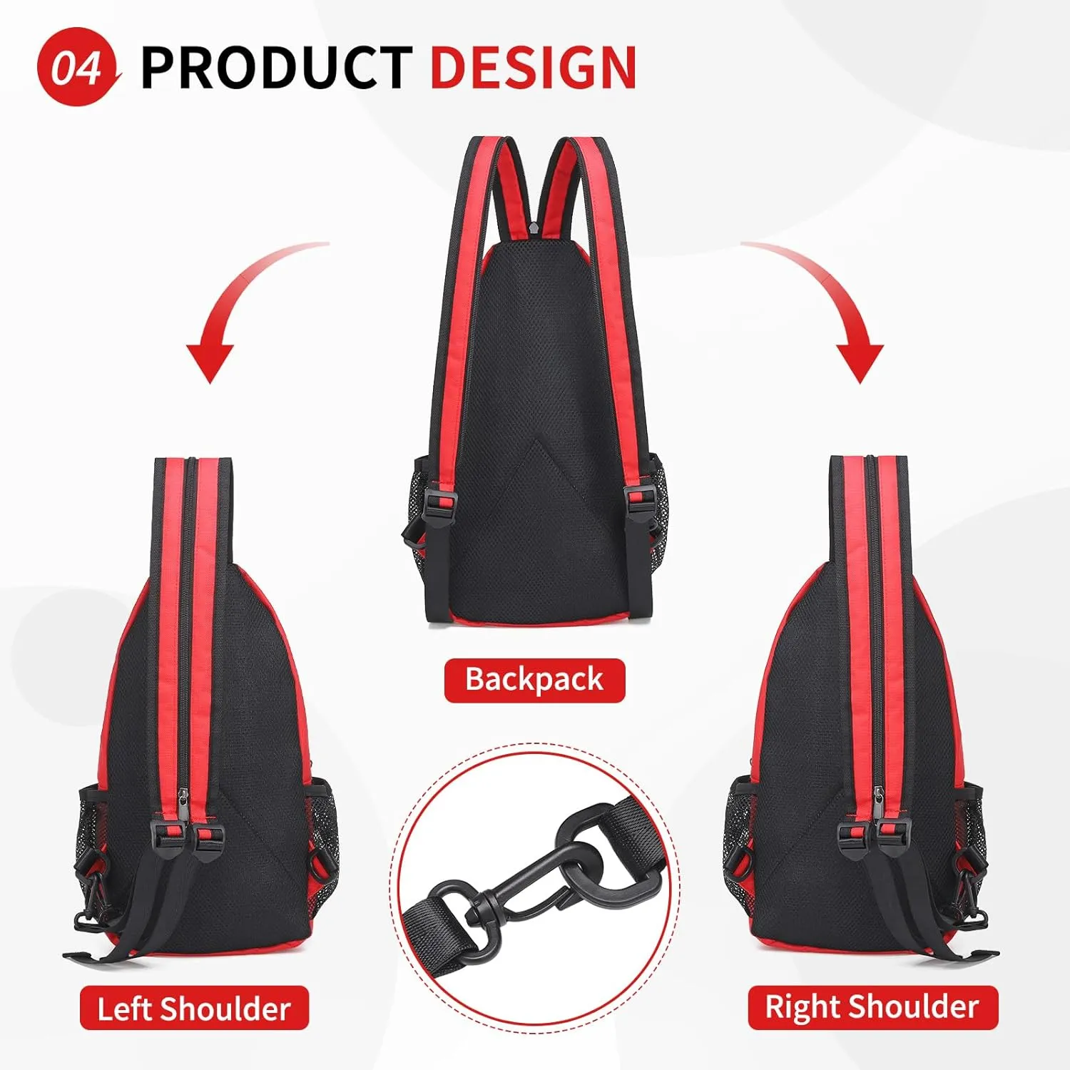 Convertible Sling Bag Crossbody Backpack, 12.9-Inch Pads Bags with Headphone Jack Shoulder Bag Casual Pack for Women Men Hiking Travel Cycling (Red)