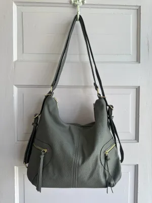 Convertible Slouchy Vegan Leather Hobo to Backpack, Gray