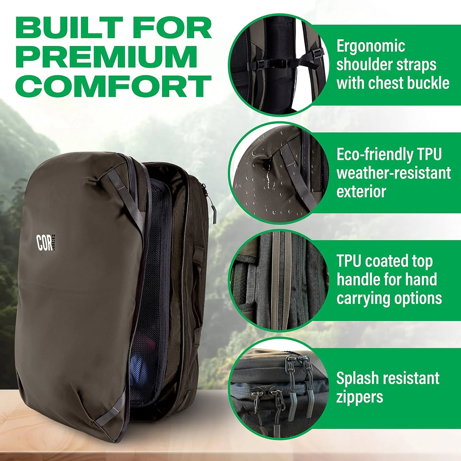 COR Surf Travel Backpack Laptop Backpack 28L Black