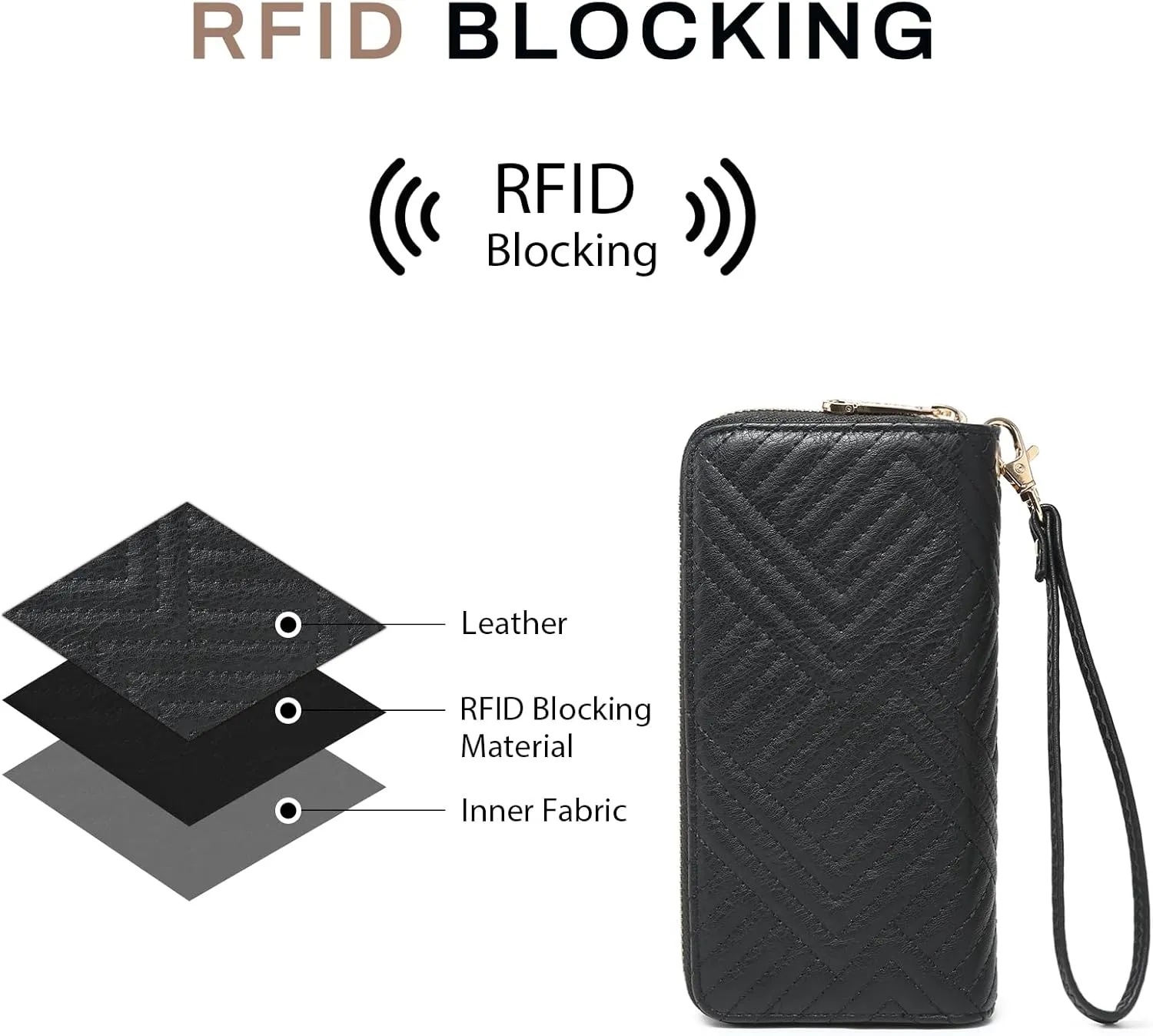 Dasein RFID Blocking Wallet Purse for Women Large Capacity Wristlet Clutch Bag Multi Card Holder Phone Case with Wrist Strap