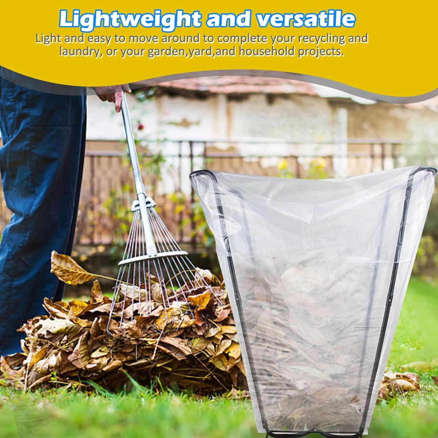 DOUBFIVSY Garden Trash Bag Holder, Heavy Duty Metal Outdoor Leaf Bag Holder Stand Holds 30-45 Gallon Garbage Bags, Multi-Use Bag Holder Frame for Leaves Camping Yard Weeding Lawn Party (1)