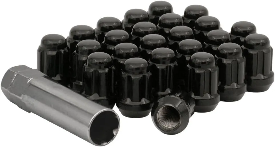 Enhance Your Vehicle's Security and Style with 12x1.5 Lug Nuts: Premium Set of Black Bulge Acorn Spline Lug Nuts - Perfect for F150 Trucks and More - Easy Install Kit Included