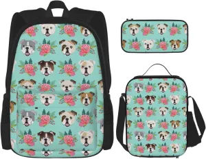 Funny English Dog print 3-Piece Casual Backpack Set (Backpack   Waist Bag   Small Pouch), Unisex Daypack