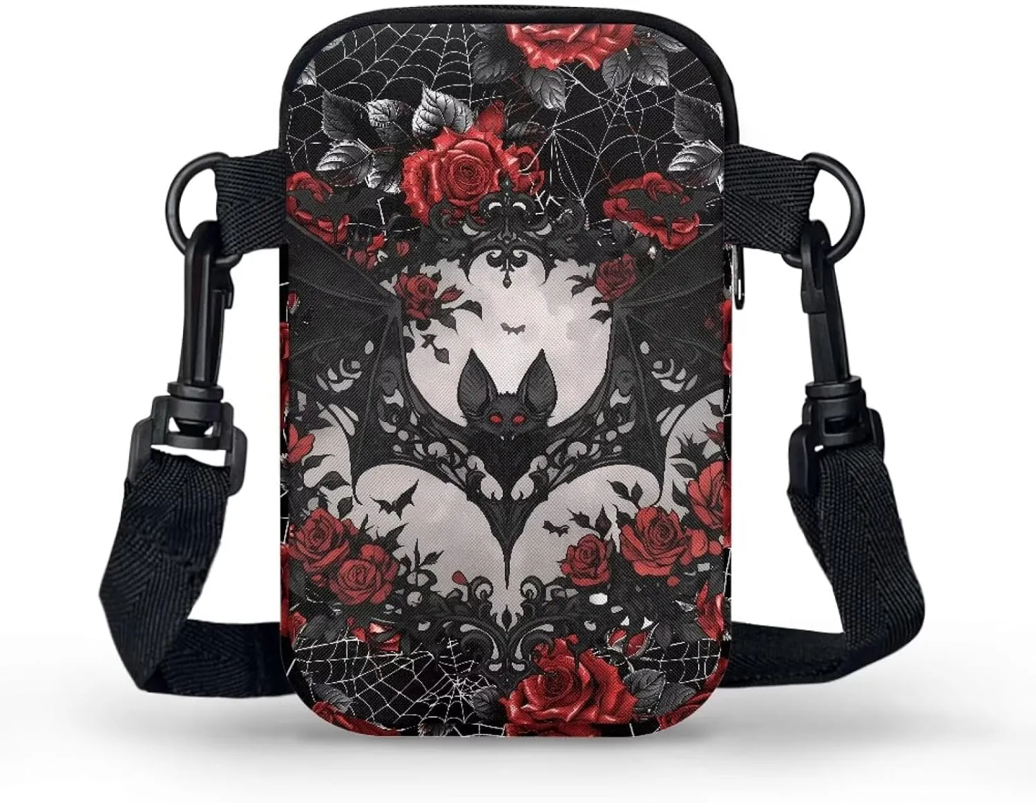 Gothic Small Crossbody Bag for Women Lightweight Cell Phone Purse, Bloody Rose Shoulder Wallet with Zipper Pocket