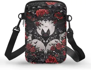 Gothic Small Crossbody Bag for Women Lightweight Cell Phone Purse, Bloody Rose Shoulder Wallet with Zipper Pocket