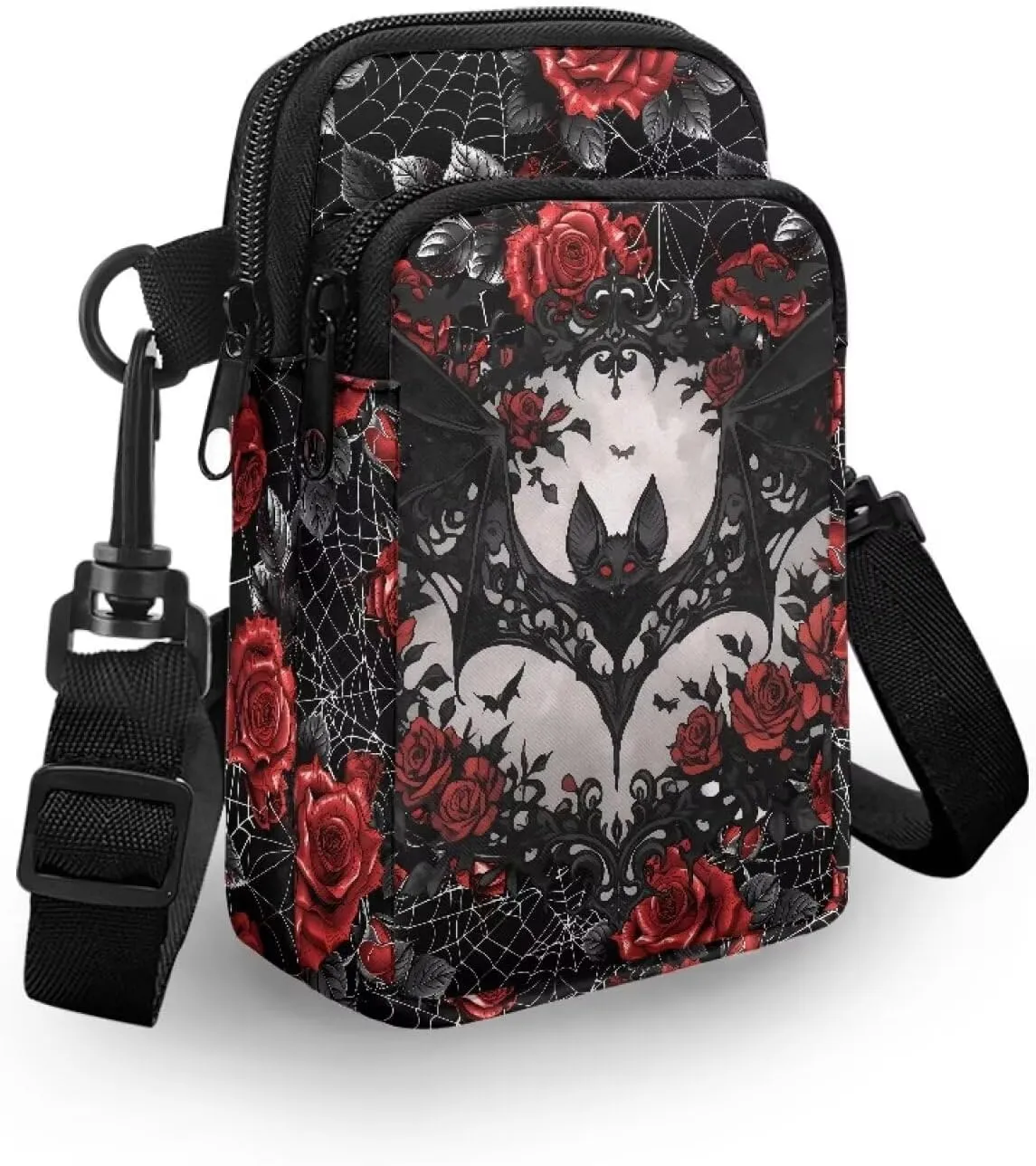 Gothic Small Crossbody Bag for Women Lightweight Cell Phone Purse, Bloody Rose Shoulder Wallet with Zipper Pocket