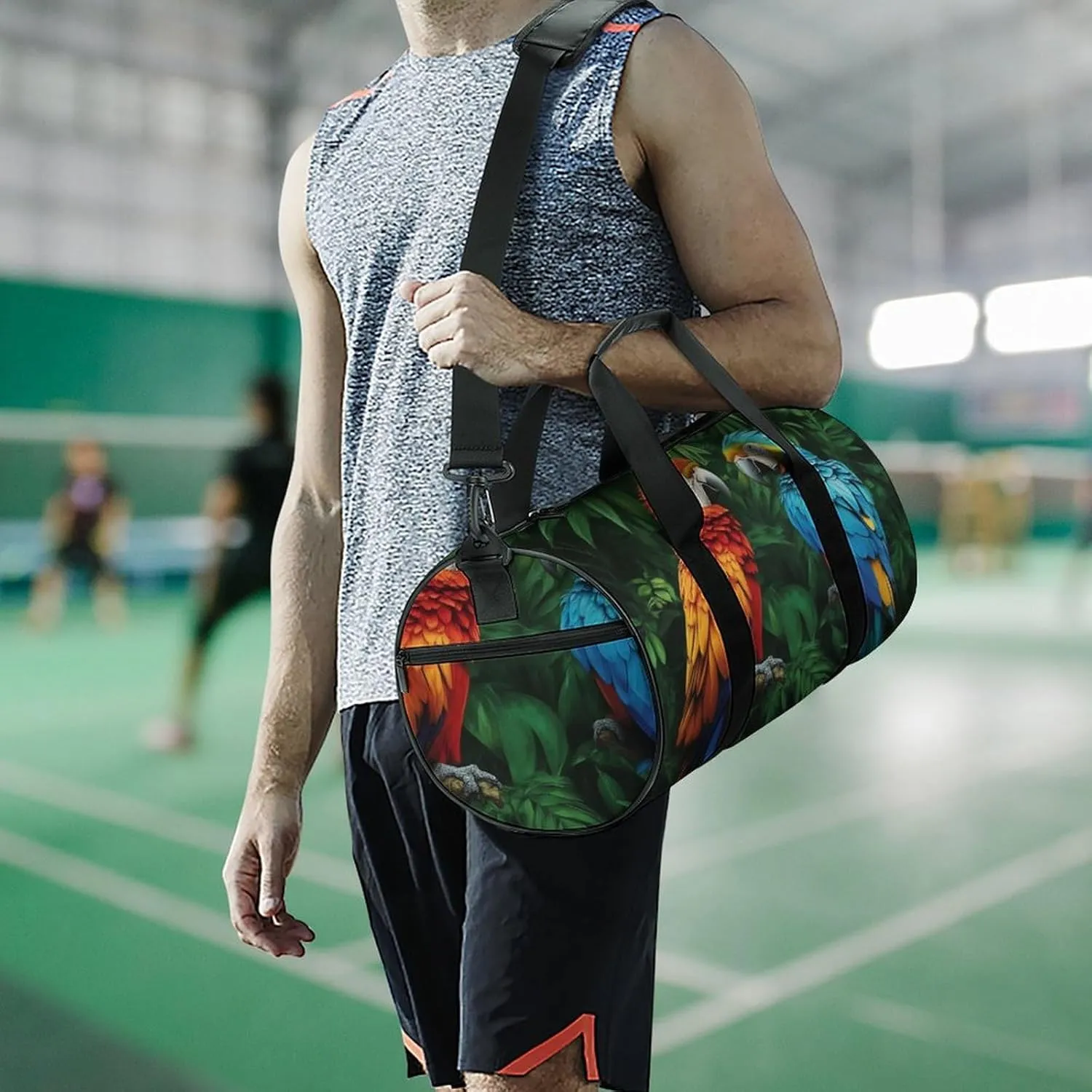 Gym Bag for Men Women, Lightweight Overnight Duffel Bags Parrot Green Painting Waterproof Travel Sports Bag