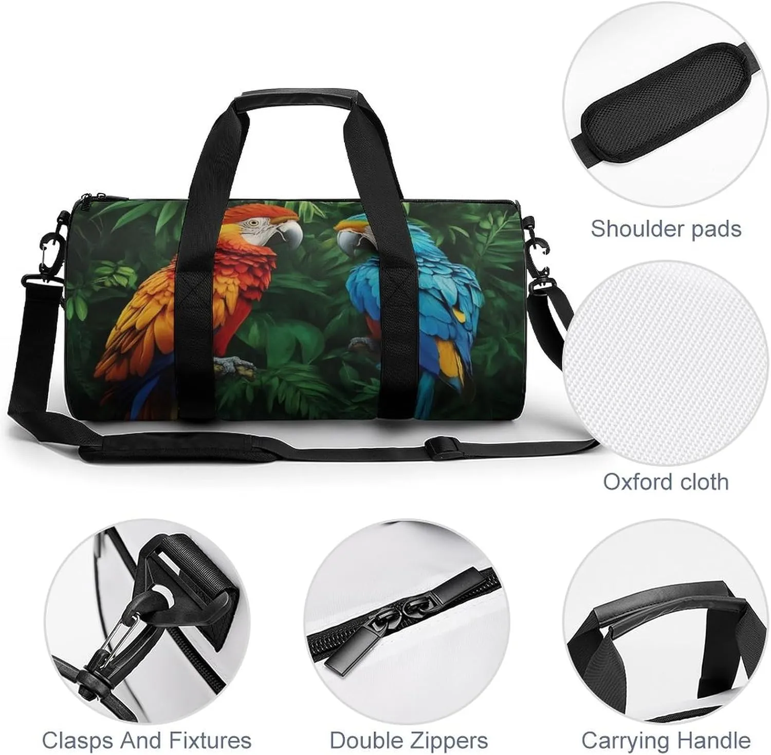 Gym Bag for Men Women, Lightweight Overnight Duffel Bags Parrot Green Painting Waterproof Travel Sports Bag