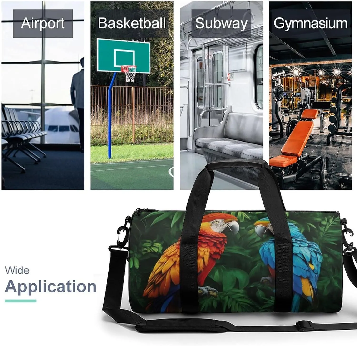 Gym Bag for Men Women, Lightweight Overnight Duffel Bags Parrot Green Painting Waterproof Travel Sports Bag