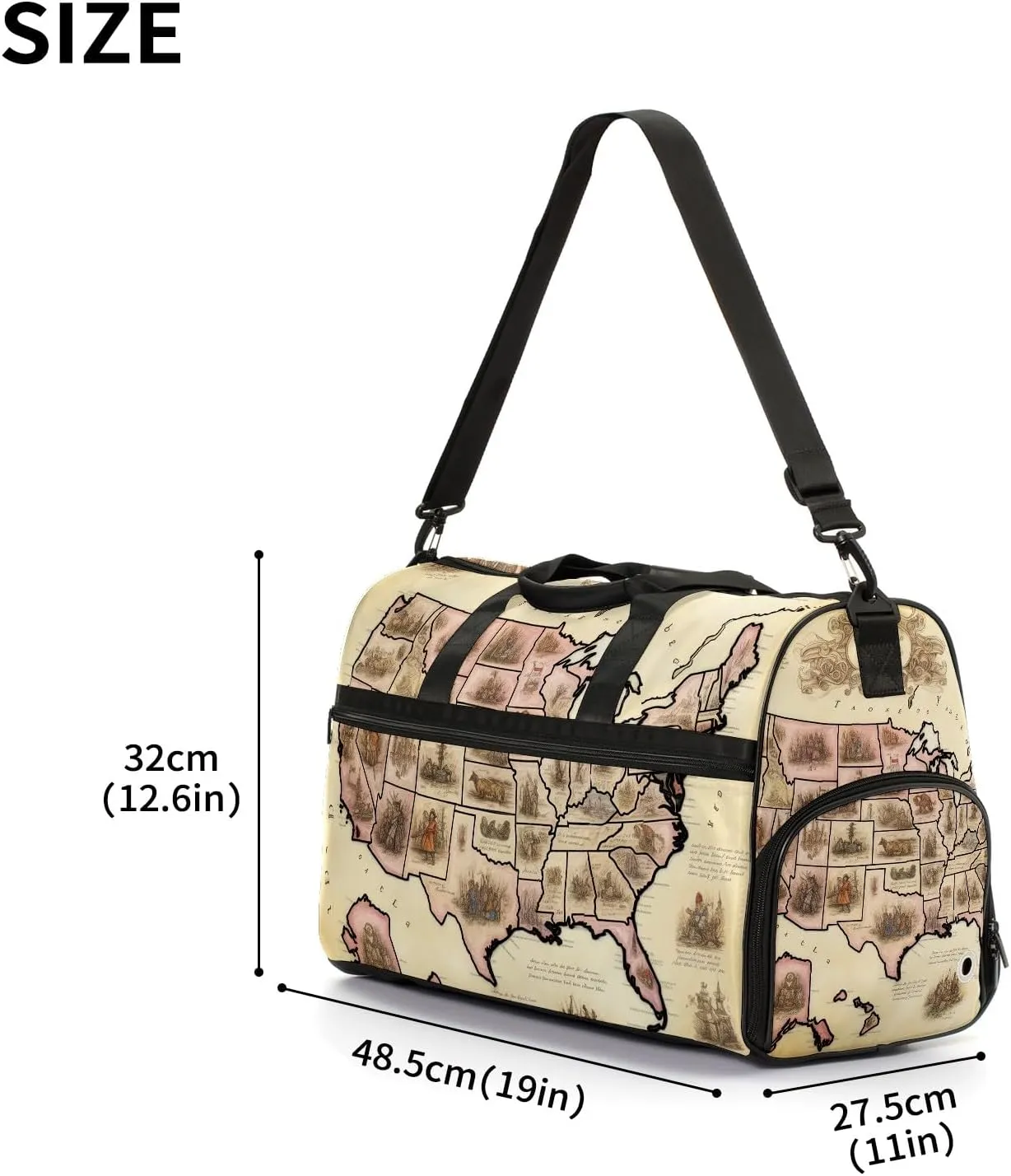 Gym Bag for Women Men, Yoga Bag with Shoe Pocket, Travel Duffel Tote Bag for Plane, Workout, Swimming, Weekend Overnight Bag Carry on Bag Hospital Holdalls, America Map - 32