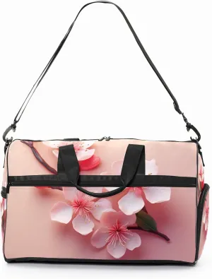 Gym Bag for Women Men, Yoga Bag with Shoe Pocket, Travel Duffel Tote Bag for Plane, Workout, Swimming, Weekend Overnight Bag Carry on Bag Hospital Holdalls, Gold Rose Peach Blossom - 2
