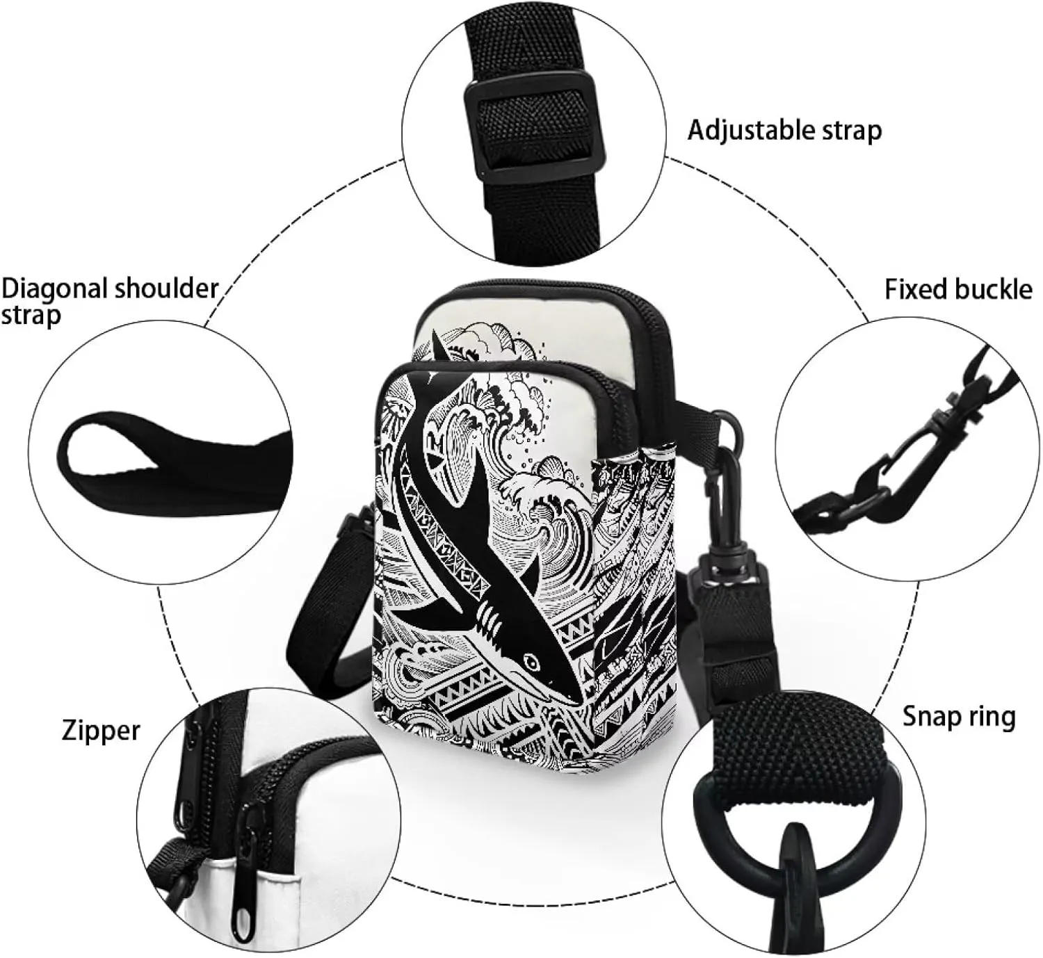 Hawaiian Tribal Small Crossbody Bags for Women Cell Phone Bag Purse, Sea Turtle Zipper Sling Purses Shoulder Bag