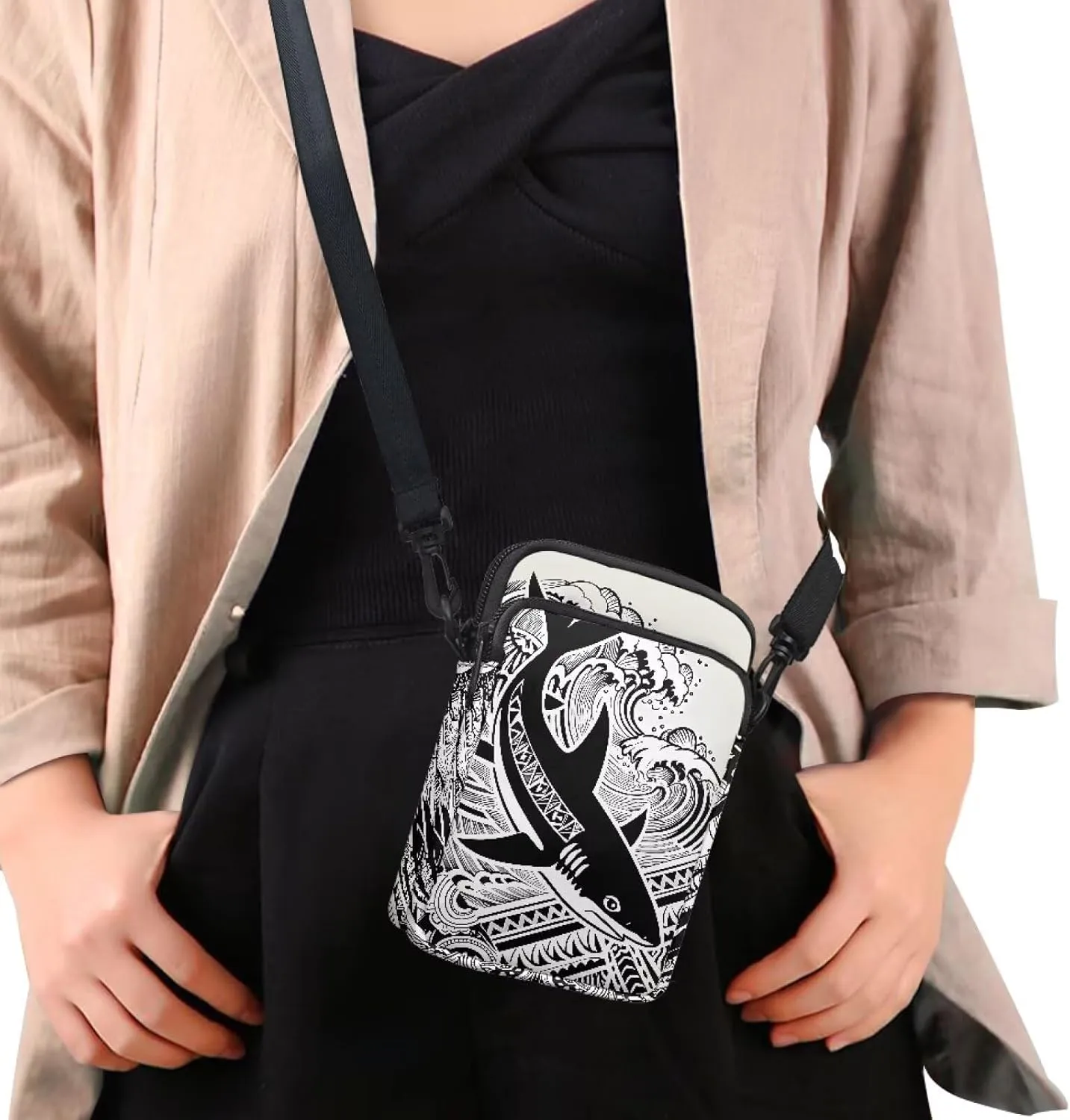 Hawaiian Tribal Small Crossbody Bags for Women Cell Phone Bag Purse, Sea Turtle Zipper Sling Purses Shoulder Bag