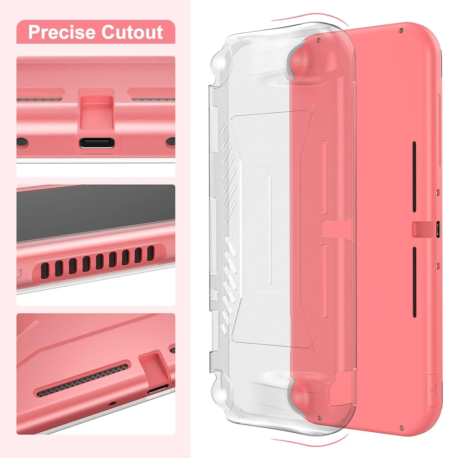innoAura Switch Lite Case 18-in-1 Accessories Bundle with Protective Carrying Case, Game Holder, Screen Protector & Cute Thumb Grips (Coral)