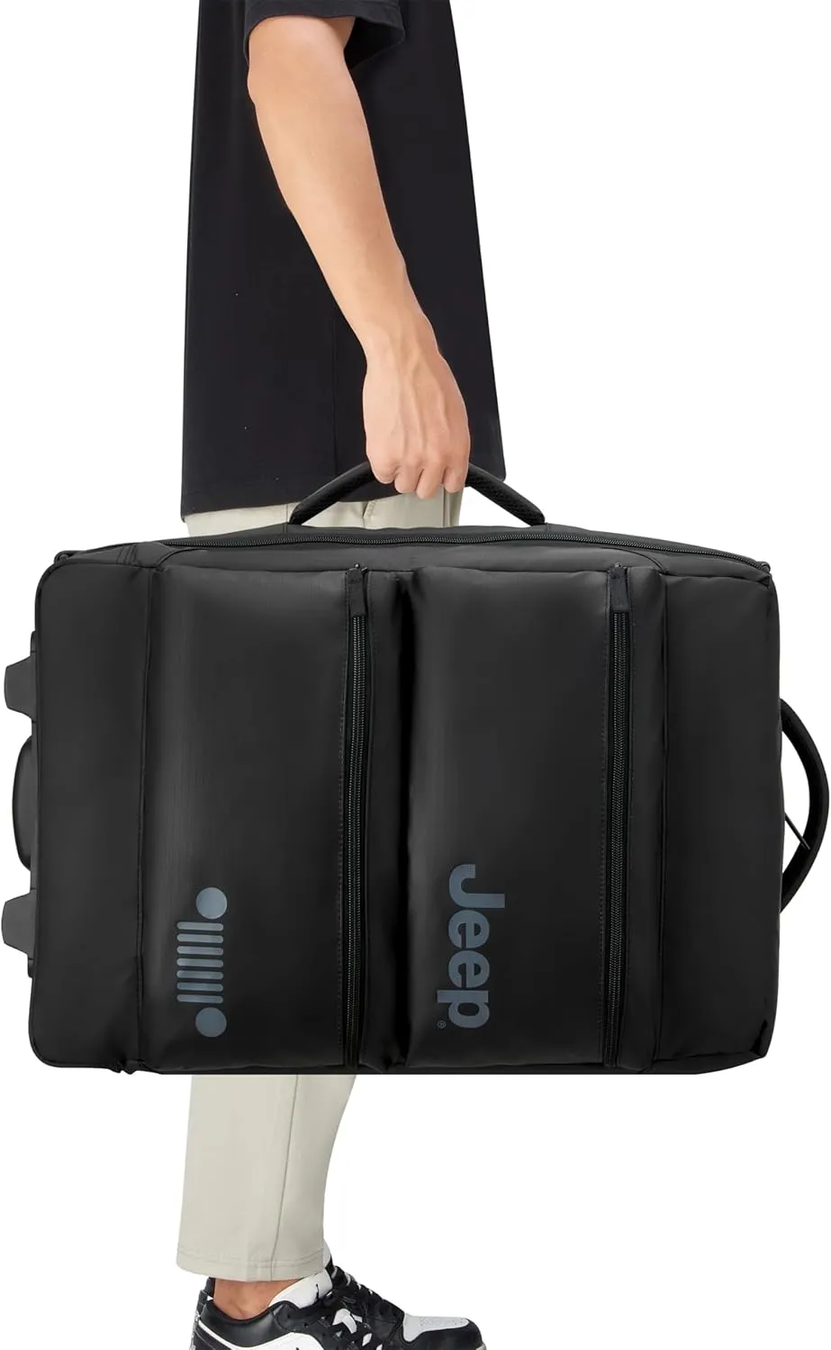 Jeep JS006B Two Wheel Rolling Travel Duffle Bag, Black, 20 Inch