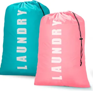 Laundry Bag,2 Pack Travel Laundry Bags for Dirty Clothes,Large Laundry Bags for Camping & Traveling,Dirty Clothes Travel Bag,24" x 36" (Cyan   Pink)