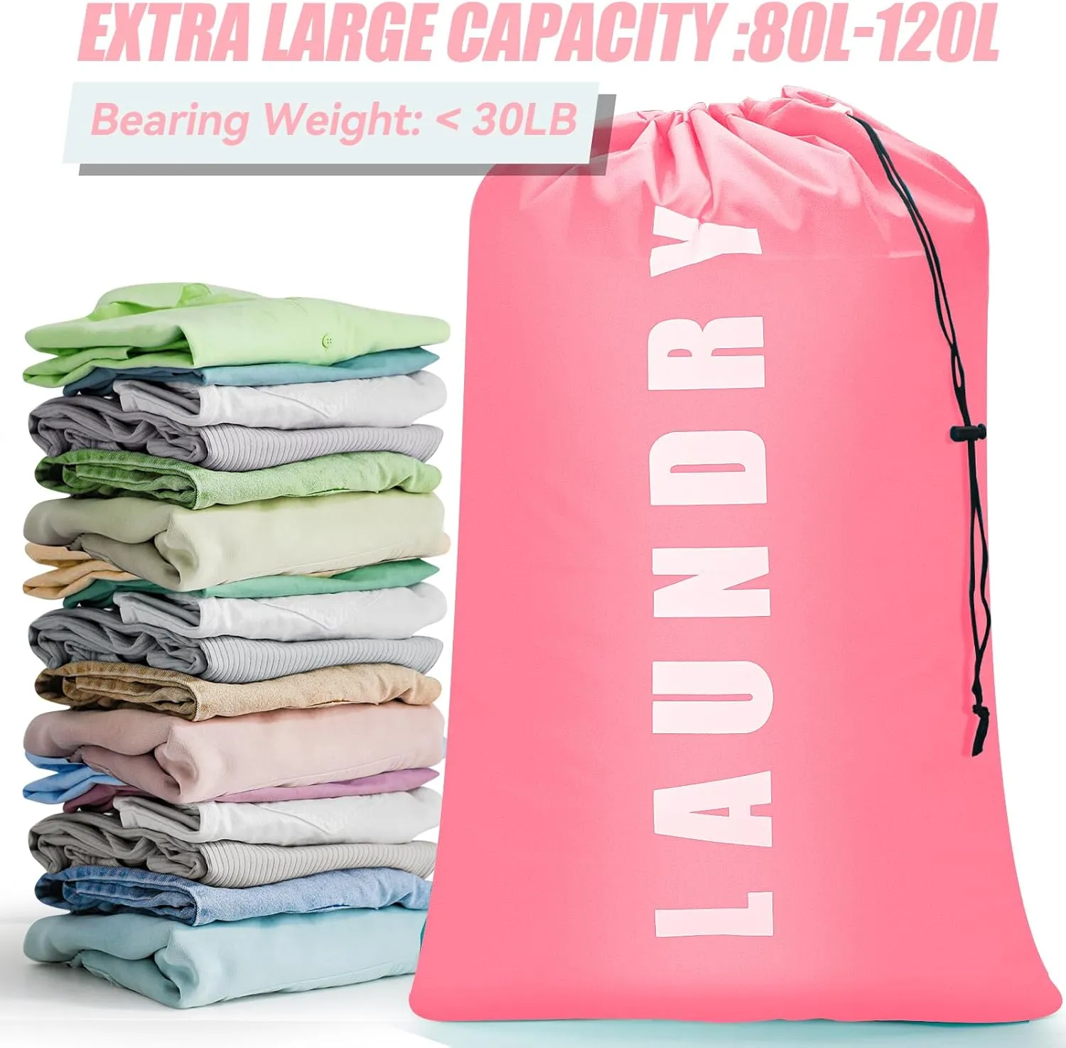 Laundry Bag,2 Pack Travel Laundry Bags for Dirty Clothes,Large Laundry Bags for Camping & Traveling,Dirty Clothes Travel Bag,24" x 36" (Cyan   Pink)