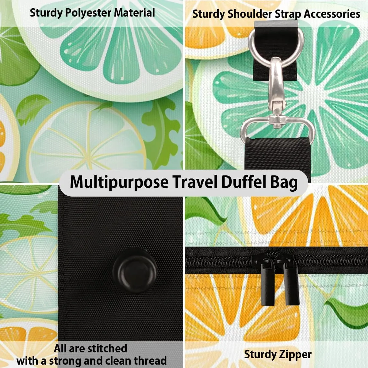 Lemons Slices Foldable Lightweight Duffle Bag for Travel - Waterproof Carry On Bags for Airplanes, Travel Duffel Bags for Gym, Weekend