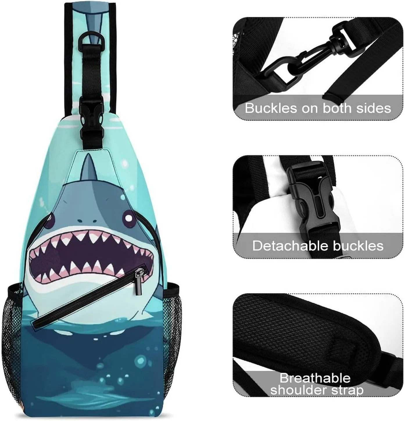 Lightweight Chest Bag Crossbody Bag Cartoon Shark Floating in Water Sling Backpack for Women Men Sports Travel