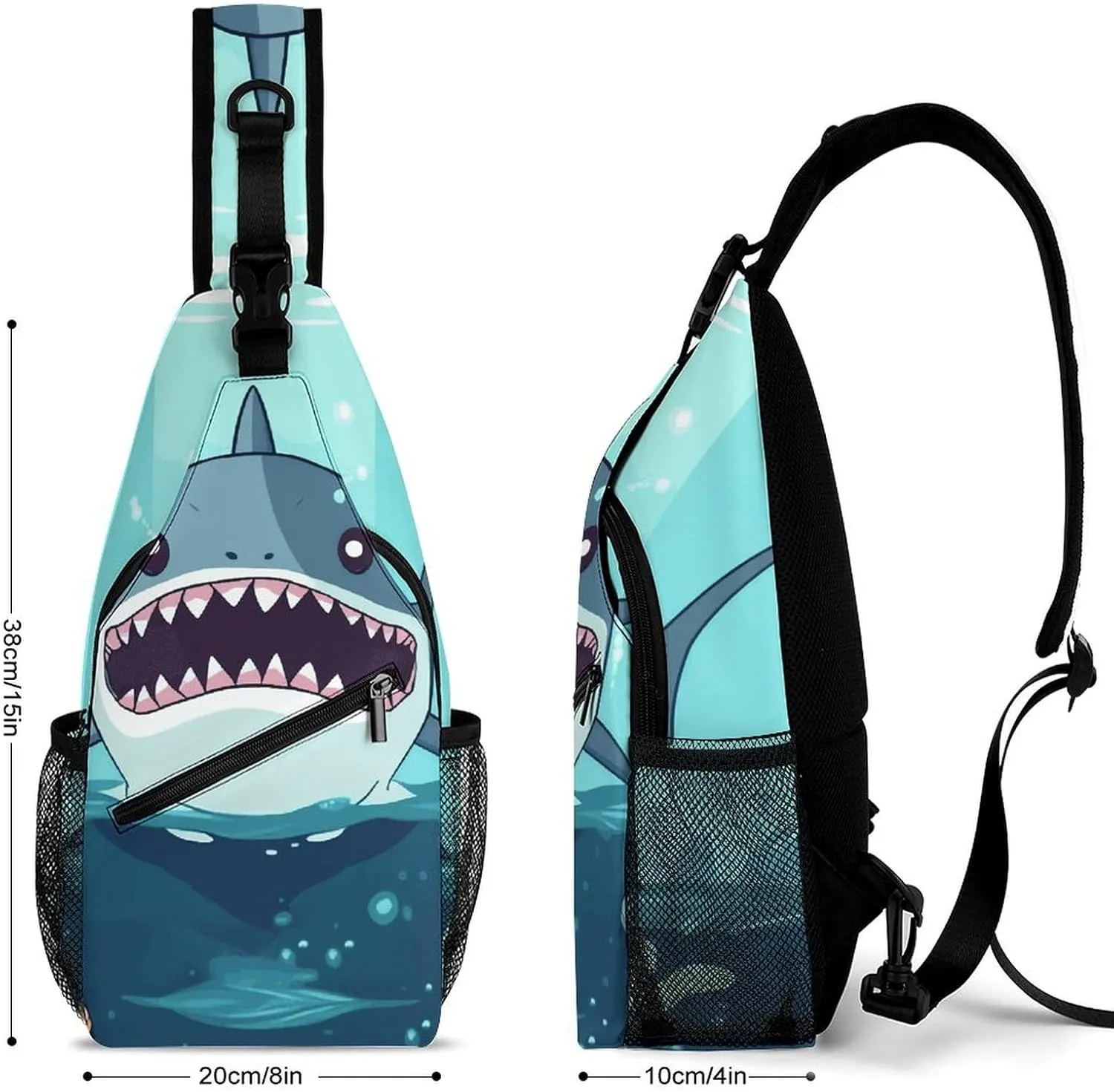 Lightweight Chest Bag Crossbody Bag Cartoon Shark Floating in Water Sling Backpack for Women Men Sports Travel