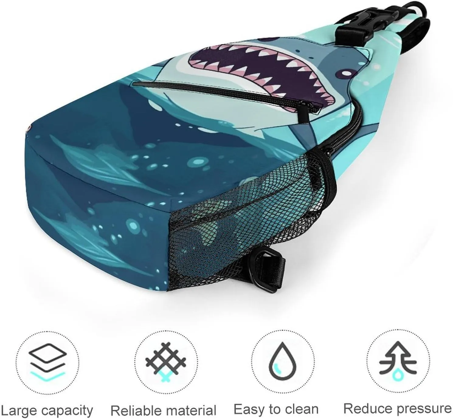 Lightweight Chest Bag Crossbody Bag Cartoon Shark Floating in Water Sling Backpack for Women Men Sports Travel