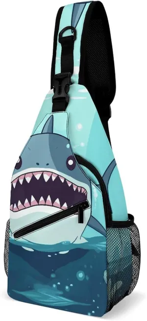 Lightweight Chest Bag Crossbody Bag Cartoon Shark Floating in Water Sling Backpack for Women Men Sports Travel