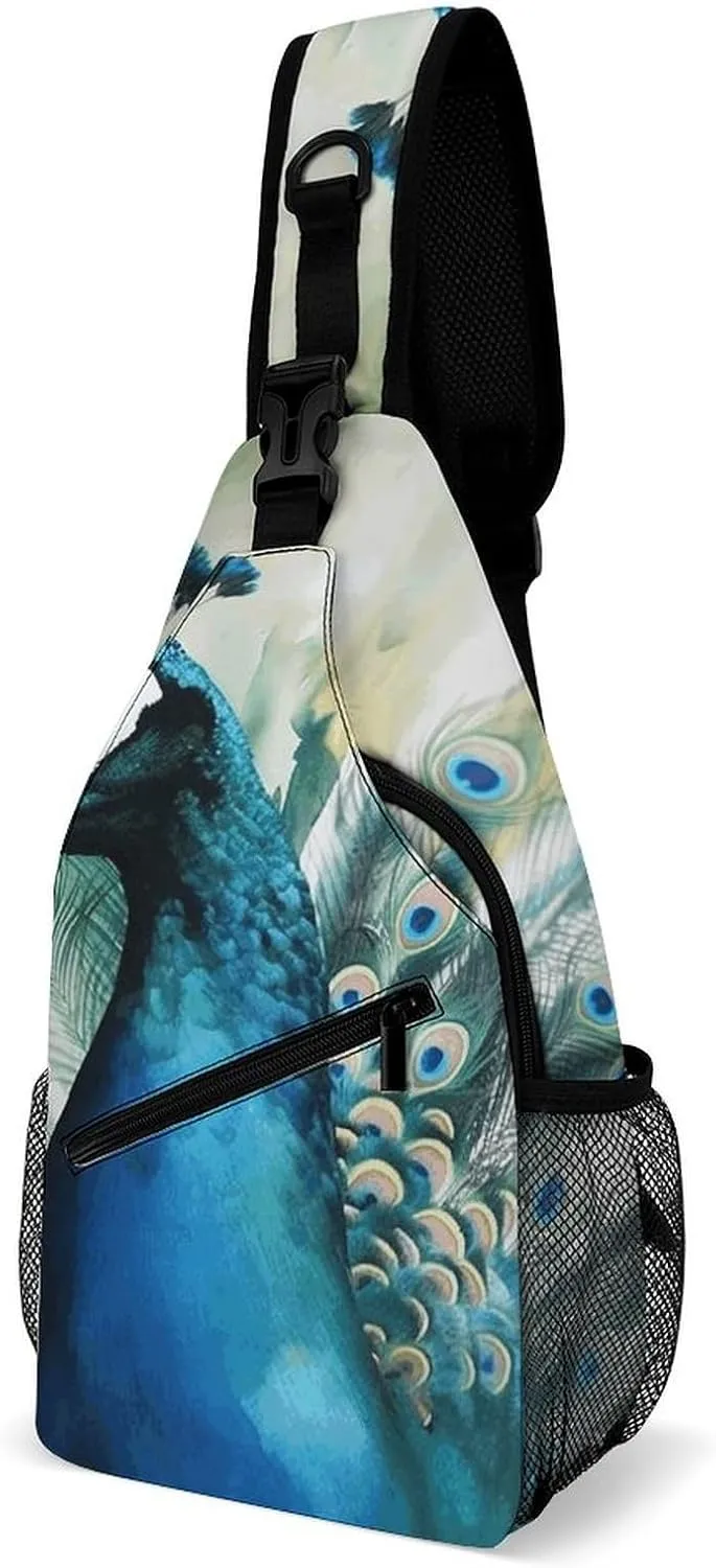Lightweight Chest Bag Crossbody Bag Cute Peacock Sling Backpack for Women Men Sports Travel
