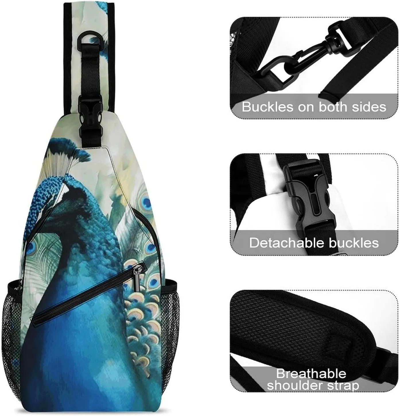 Lightweight Chest Bag Crossbody Bag Cute Peacock Sling Backpack for Women Men Sports Travel