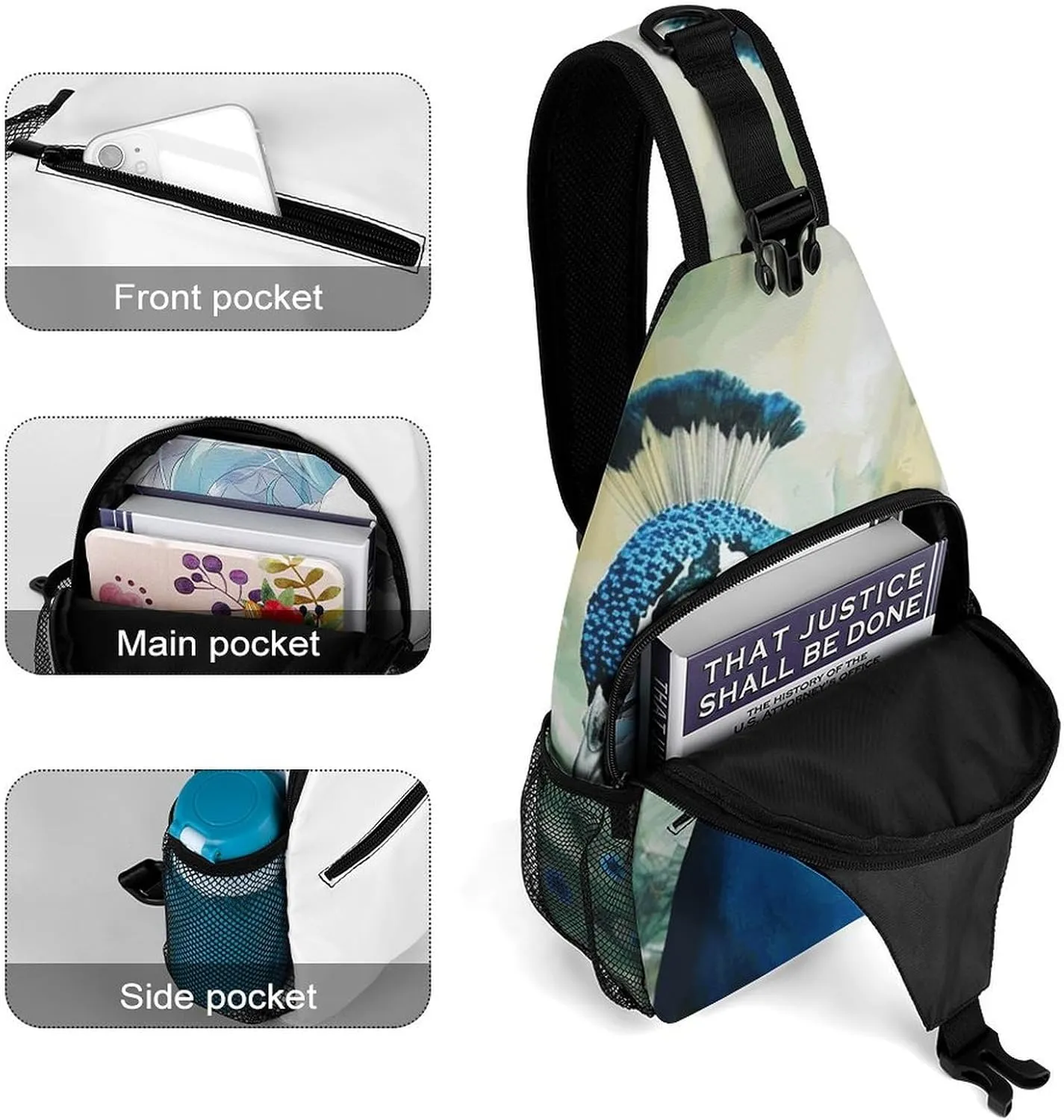 Lightweight Chest Bag Crossbody Bag Cute Peacock Sling Backpack for Women Men Sports Travel