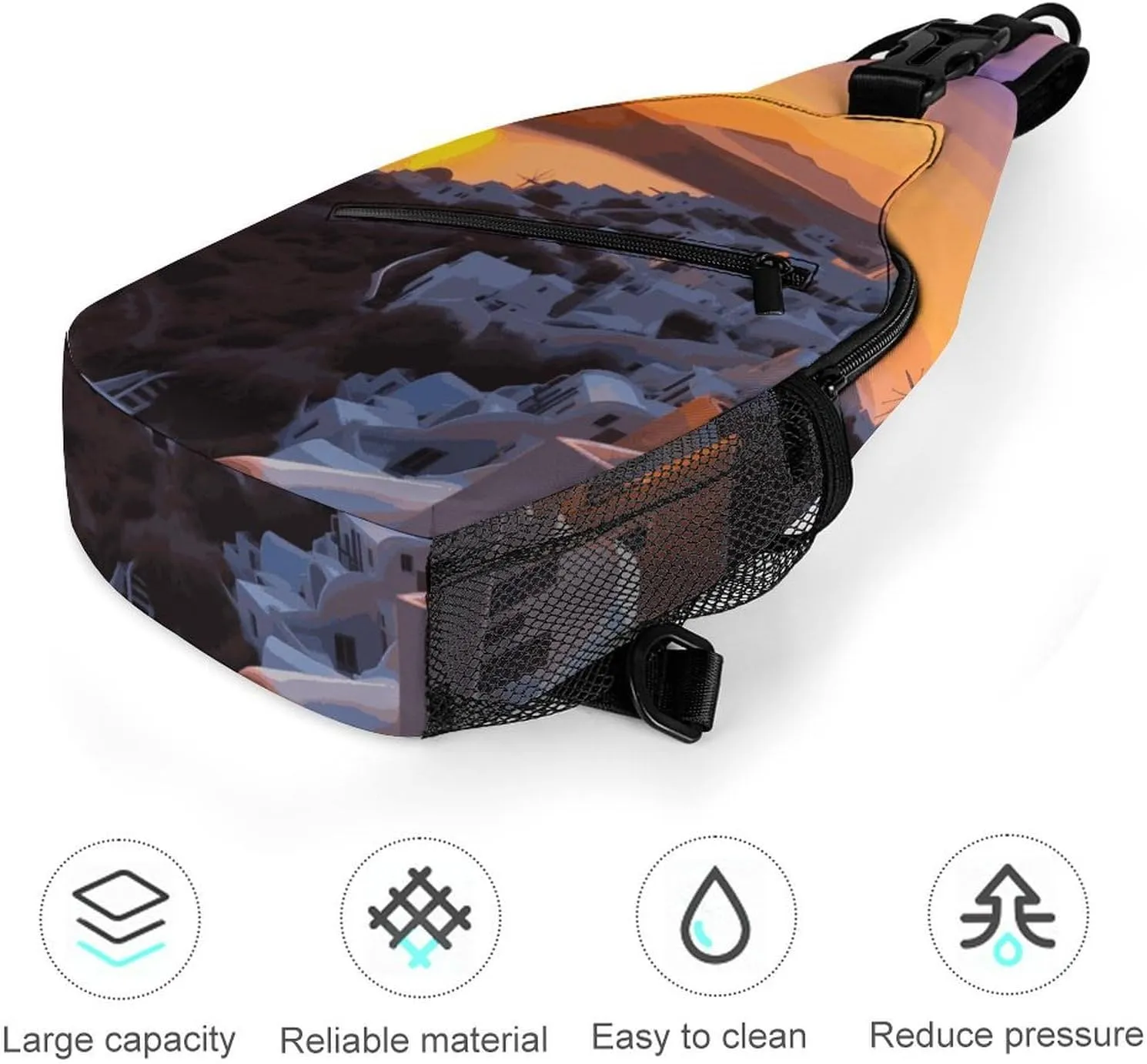 Lightweight Chest Bag Crossbody Bag Greece Island Sunset Landscape Sling Backpack for Women Men Sports Travel