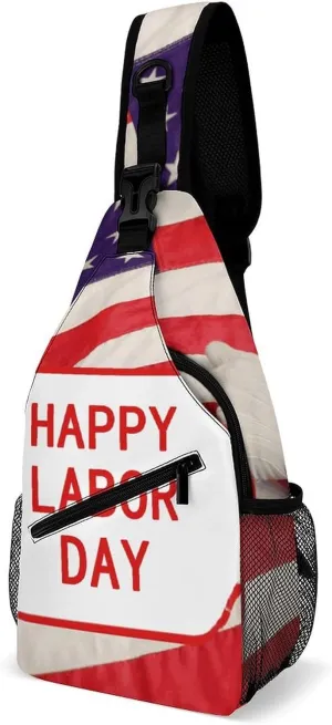 Lightweight Chest Bag Crossbody Bag Happy Labor Day Sling Backpack for Women Men Sports Travel